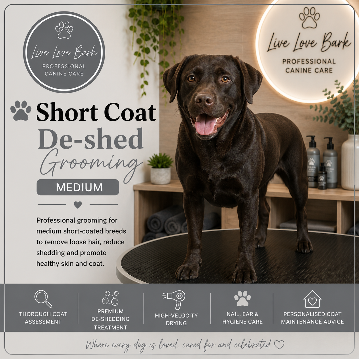 🦴 Short Coat De-shed Grooming (Medium)